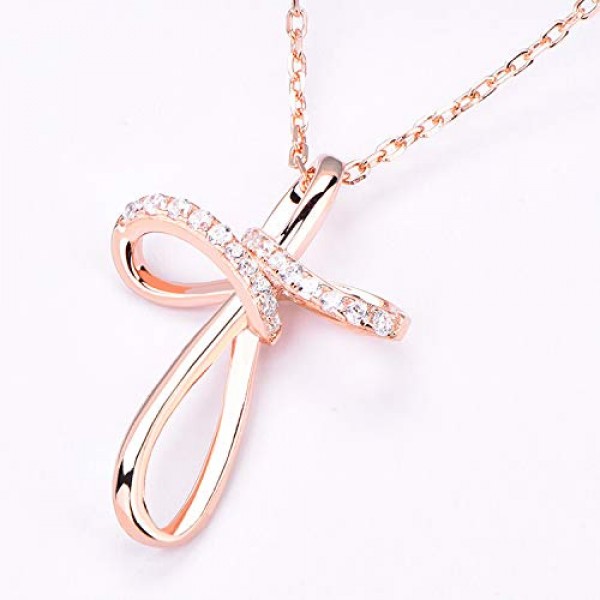 JO WISDOM 목걸이 크로스 실버 925, 3A 지르코니아가 있는 체인 펜던트 십자가, 여성용 주얼리