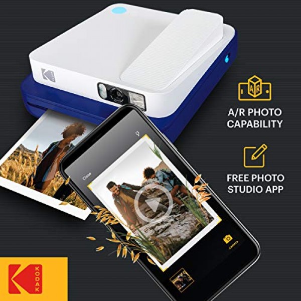 Kodak Smile 클래식 즉석 필름 디지털 카메라 + Bluetooth, 16MP, 35매 인쇄/충전 – 스타터 팩 3.5 x 4.25인치 아연 종이, 스티커 프레임 에디션