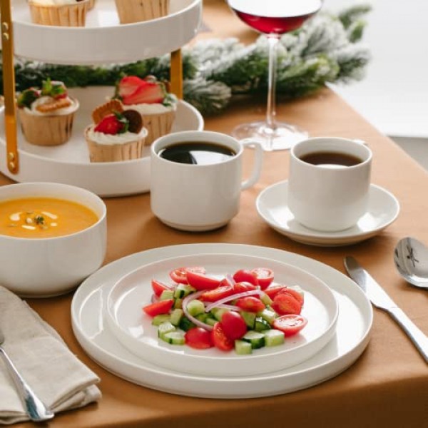 BTaT- 쌓을 수 있는 커피 머그, 흰색, 12팩, 12Oz(350ml), 도자기 커피 머그, 쌓을 수 있는 머그, 쌓을 수 있는 머그, 커피 컵 쌓기 세트, 쌓을 수 있는 커피 머그, 흰색 커피 머