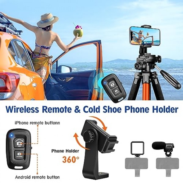 카메라 삼각대, 72인치 카메라 삼각대 스탠드(리모컨 포함), 견고한 비디오용 삼각대, 알루미늄 삼각대 스탠드(가방 포함), Canon Nikon Sony용 완전한 삼각대 유닛, 휴대폰 