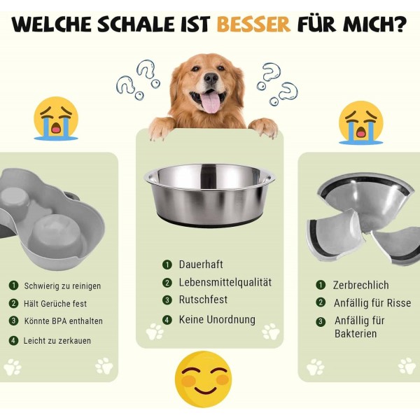 Peggy 11 금속 스테인레스 스틸 개 그릇| 미끄럼 방지 실리콘 고무 바닥 디자인| 소형견, 중형견, 대형견을 위한 이상적인 물그릇 세트 소형견용 스테인리스 스틸