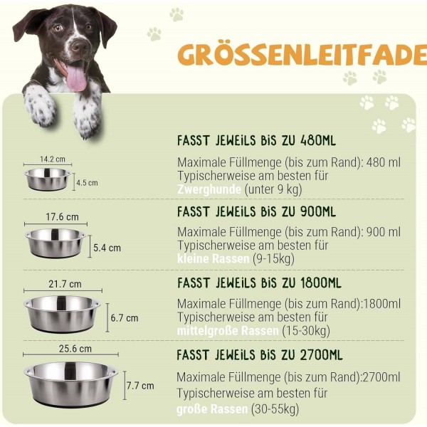 Peggy 11 금속 스테인레스 스틸 개 그릇| 미끄럼 방지 실리콘 고무 바닥 디자인| 소형견, 중형견, 대형견을 위한 이상적인 물그릇 세트 소형견용 스테인리스 스틸