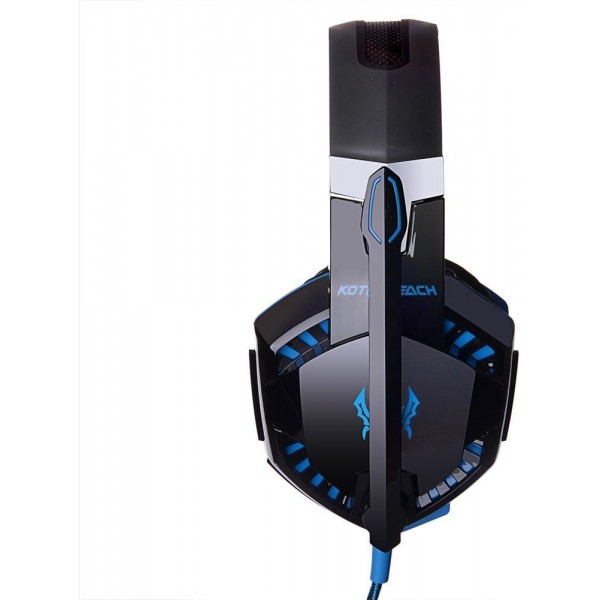 헤드셋 게임용 PC ArkarTech 마이크 헤드폰 게이머 초경량 조정 가능한 베이스 스테레오 볼륨 컨트롤 PC 노트북용 LED 라이트 검정 및 파랑