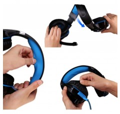 헤드셋 게임용 PC ArkarTech 마이크 헤드폰 게이머 초경량 조정 가능한 베이스 스테레오 볼륨 컨트롤 PC 노트북용 LED 라이트 검정 및 파랑