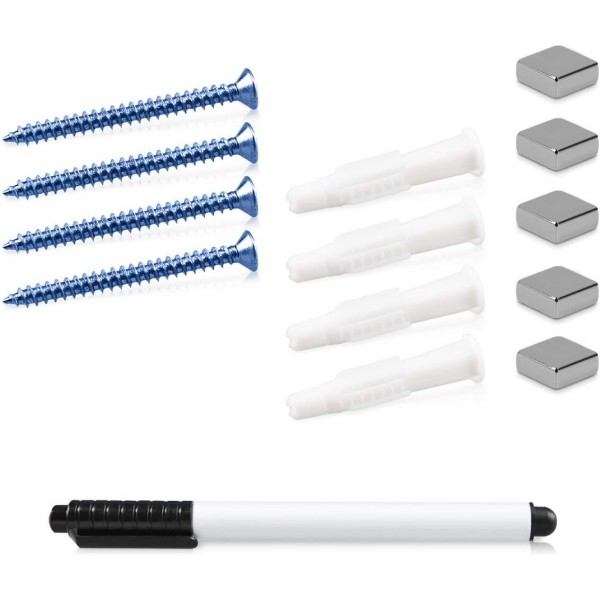 유리로 만든 Navaris 마그네틱 메모 보드 - 필기용 마그네틱 보드 60x40cm - 자석 펜 홀더가 포함된 마그네틱 보드 - 우드 룩 디자인 나무 판자, 60 x 40cm