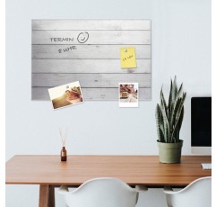 유리로 만든 Navaris 마그네틱 메모 보드 - 필기용 마그네틱 보드 60x40cm - 자석 펜 홀더가 포함된 마그네틱 보드 - 우드 룩 디자인 나무 판자, 60 x 40cm