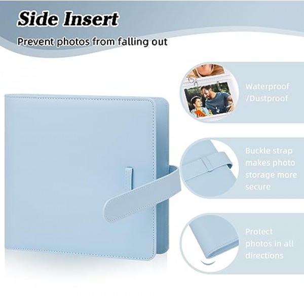 Fujifilm Instax Mini 12 11 9 8+ 8 90 40 EVO LiPlay 인스턴트 카메라용 360 포켓 사진 앨범, Polaroid Snap/PIC-300/Z2300/ SocialMatic 인스턴트 카메라 및 Zip 인스턴트 프린터(파스텔 블루)용