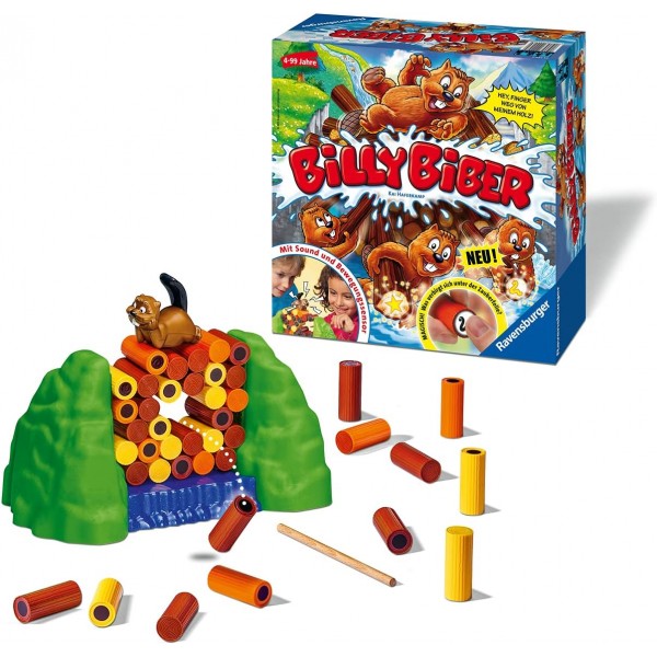 Ravensburger 22246 - Billy Beaver - 꾸준한 손을 위한 기술 게임 - 4세 이상 어린이용 게임, 1-4인용 가족 게임 - 매직 호일 싱글 Billy Beaver