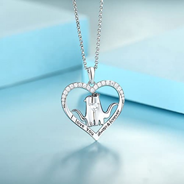 JO WISDOM 여성용 목걸이 수달 하트 실버 925, 3A 큐빅 지르코니아 목걸이 펜던트, 여성용 주얼리, 큐빅 지르코니아