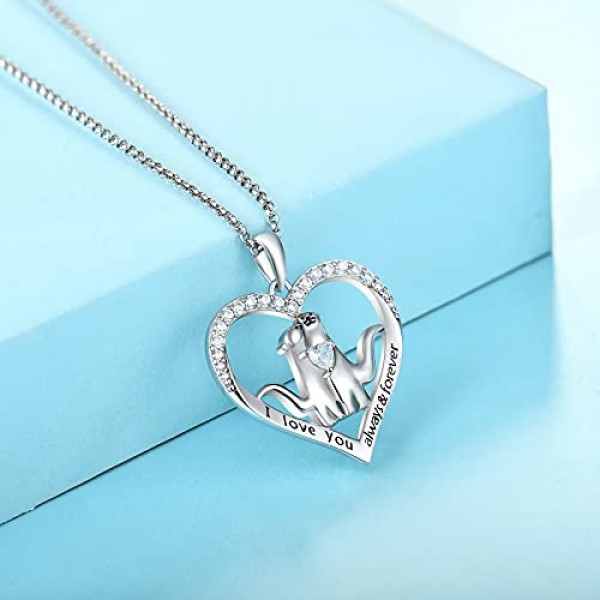 JO WISDOM 여성용 목걸이 수달 하트 실버 925, 3A 큐빅 지르코니아 목걸이 펜던트, 여성용 주얼리, 큐빅 지르코니아