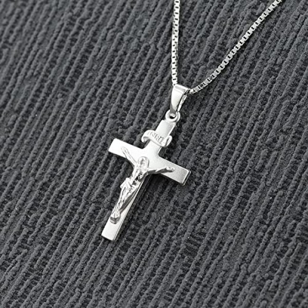 Trendor 십자가 펜던트 24 mm 화이트 골드 585/14 캐럿 실버 체인 여성용 및 남성용 목걸이 화이트 골드 펜던트 크로스 펜던트 리얼 골드로 제작 75424