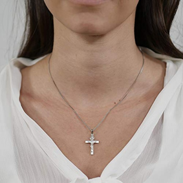 Trendor 십자가 펜던트 24 mm 화이트 골드 585/14 캐럿 실버 체인 여성용 및 남성용 목걸이 화이트 골드 펜던트 크로스 펜던트 리얼 골드로 제작 75424