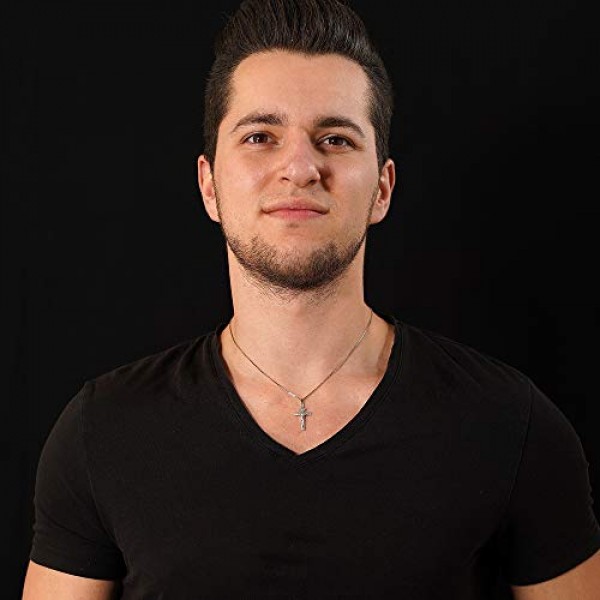 Trendor 십자가 펜던트 24 mm 화이트 골드 585/14 캐럿 실버 체인 여성용 및 남성용 목걸이 화이트 골드 펜던트 크로스 펜던트 리얼 골드로 제작 75424