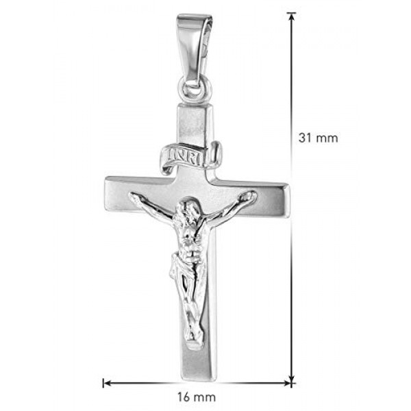 Trendor 십자가 펜던트 24 mm 화이트 골드 585/14 캐럿 실버 체인 여성용 및 남성용 목걸이 화이트 골드 펜던트 크로스 펜던트 리얼 골드로 제작 75424