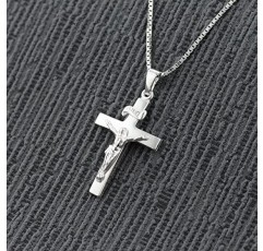 Trendor 십자가 펜던트 24 mm 화이트 골드 585/14 캐럿 실버 체인 여성용 및 남성용 목걸이 화이트 골드 펜던트 크로스 펜던트 리얼 골드로 제작 75424