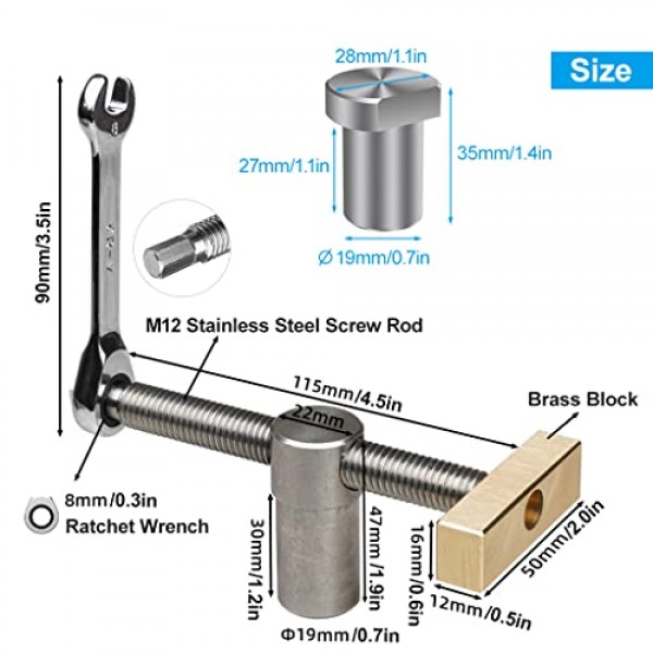 2PCS 3/4 인치 벤치 도그 클램프, 4개의 벤치 도그가 있는 목공 클램프, 2개의 래칫 렌치가 있는 CNC 정밀 가공 벤치 도그, 로우 프로파일 디자인 및 목공 실버에 사용하기 
