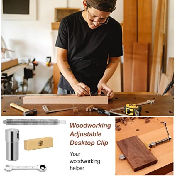 2PCS 3/4 인치 벤치 도그 클램프, 4개의 벤치 도그가 있는 목공 클램프, 2개의 래칫 렌치가 있는 CNC 정밀 가공 벤치 도그, 로우 프로파일 디자인 및 목공 실버에 사용하기 