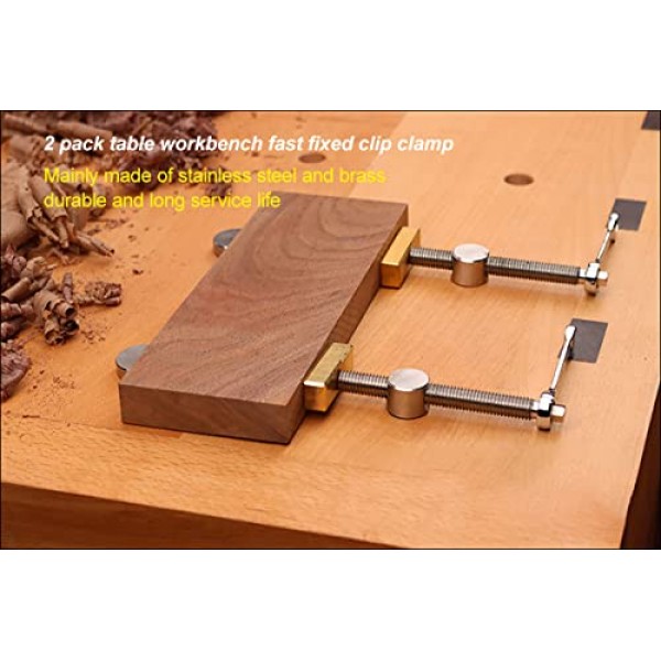 2PCS 3/4 인치 벤치 도그 클램프, 4개의 벤치 도그가 있는 목공 클램프, 2개의 래칫 렌치가 있는 CNC 정밀 가공 벤치 도그, 로우 프로파일 디자인 및 목공 실버에 사용하기 