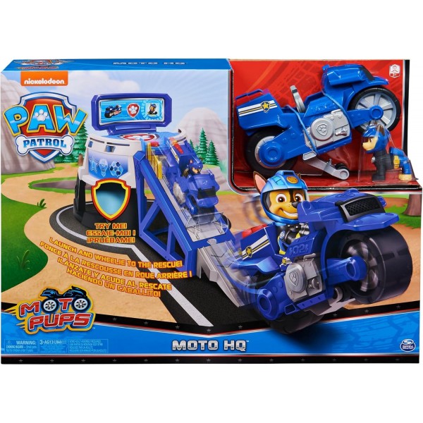 음향 효과가 있는 PAW PATROL Moto Pups HQ Playset 및 오토바이 본사가 있는 독점 체이스 피규어 연령 3세 이상 장난감