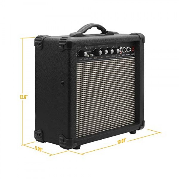 Leo Jaymz 20W 일렉트릭 기타 앰프 - 클린 및 디스토션 채널 - 3밴드 이퀄라이제이션 및 CD 라인 입력 - 녹음 스튜디오, 연습실, 작은 안뜰(6.5, 블랙)