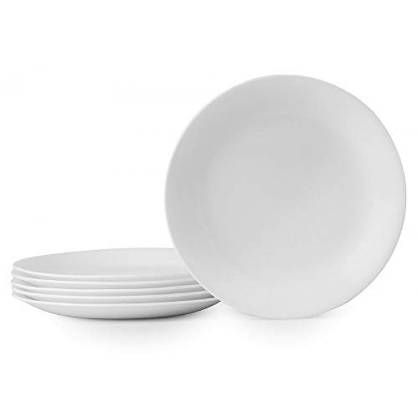 Corelle 6피스 샐러드 접시 세트, 9인치 접시, 흰색 및 6피스 샐러드 접시 세트, 삼중 레이어 유리 및 칩 방지, 8-1/2인치 경량 원형 접시, 겨울 프로스트 화이트