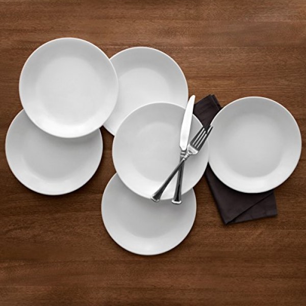 Corelle 6피스 샐러드 접시 세트, 9인치 접시, 흰색 및 6피스 샐러드 접시 세트, 삼중 레이어 유리 및 칩 방지, 8-1/2인치 경량 원형 접시, 겨울 프로스트 화이트