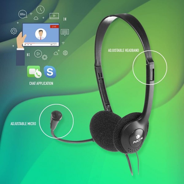 NGS MS103 PRO - 볼륨 컨트롤, 유선 헤드셋 및 3.5mm 잭이 있는 PC용 마이크가 있는 헤드셋