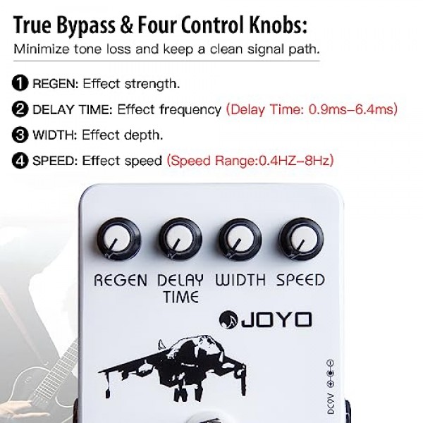 JOYO 플랜저 이펙트 페달은 일렉트릭 기타 이펙트를 위한 금속 플랜저 사운드 및 빠른 떨림 비브라토를 달성합니다 - True Bypass(JF-07)