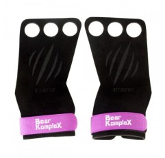 크로스핏 운동, 풀업, 역도, WOD 체조, 손목 랩이 있는 크로스 트레이닝 팜 그립, 찢어짐 및 물집으로부터 손 보호용 Bear KompleX 3 홀 가죽 손잡이, 1쌍