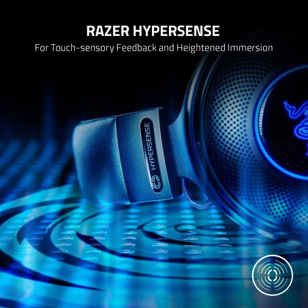 햅틱 기술이 적용된 Razer Kraken V3 HyperSense USB 게임용 헤드셋: Triforce Titanium 50mm 드라이버 하이브리드 패브릭 및 인조 가죽 메모리 폼 쿠션 탈착식 마이크 블랙 Kraken V3 Hyp
