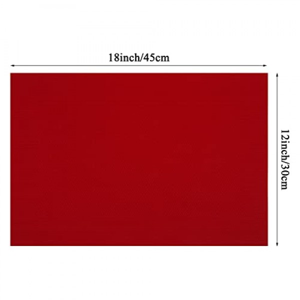 U'Artlines 플레이스매트, 6개 빨간색 Crossweave 짠 비닐 플레이스매트 세척 가능 테이블 매트 세트