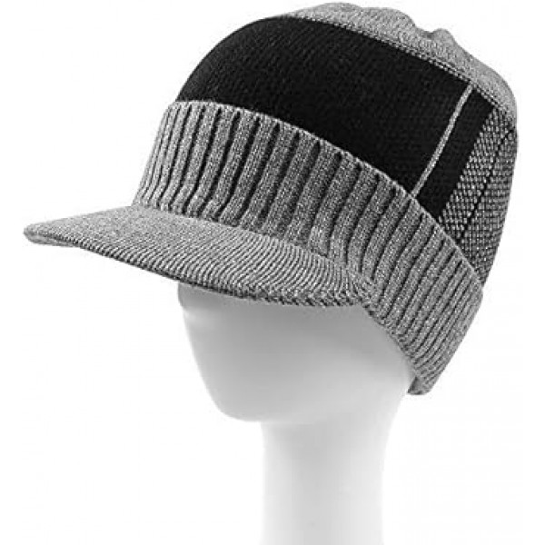 XIAOHAWANG 겨울 남성 모자 니트 케이블 바이저 비니 양털 안감 패치 워크 스트라이프 Newsboy 모자 야외 스포츠