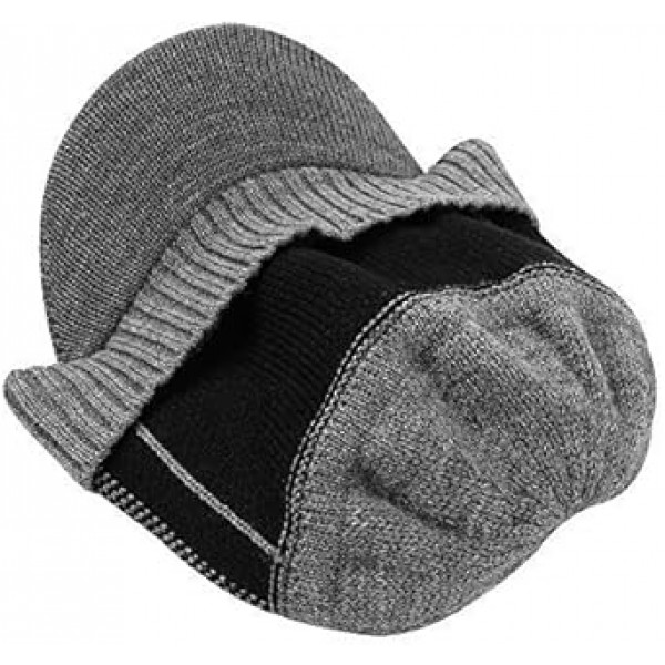 XIAOHAWANG 겨울 남성 모자 니트 케이블 바이저 비니 양털 안감 패치 워크 스트라이프 Newsboy 모자 야외 스포츠