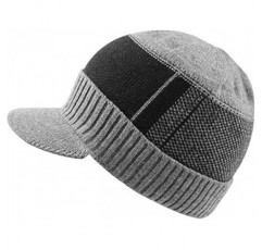 XIAOHAWANG 겨울 남성 모자 니트 케이블 바이저 비니 양털 안감 패치 워크 스트라이프 Newsboy 모자 야외 스포츠