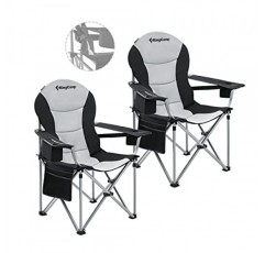KingCamp 요추 지지대 쿨러 백이 있는 캠핑 의자 조정 가능한 팔걸이가 있는 성인용 패딩 접이식 캠핑 의자 접이식 캠프 의자 컵 홀더 피크닉 낚시를 위한 측면 및 헤드 