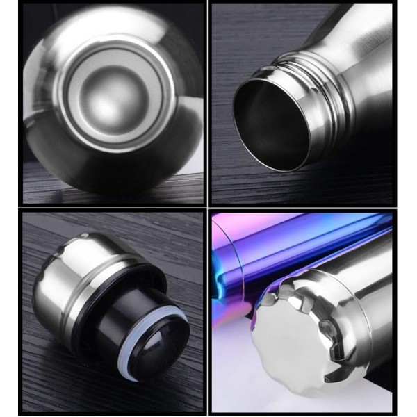 Jpojpo 진공 절연 물병 코팅 다채로운 피크닉 병 스테인레스 스틸 이중 벽 디자인 야외 스포츠 캠핑 하이킹 사이클링 사무실 홈 500ml 보라색 500ml