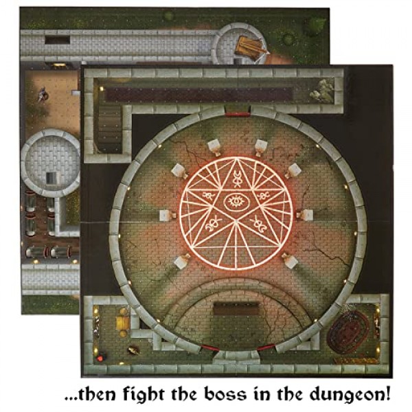 The Master's Atlas: Adventures, 뒤집을 수 있는 게임 보드 4팩 + Necromancer's Tower 스토리 가이드 - 성, 마을, 선술집을 포함한 8개의 사용자 정의 가능한 지도 - GM D&D 탁상용 게임 