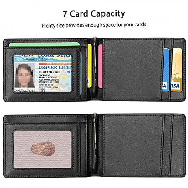 FurArt 남성용 가죽 지갑 소형, RFID 보호 및 머니 클립 포함 블랙, 소가죽 블랙, 모던