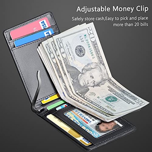 FurArt 남성용 가죽 지갑 소형, RFID 보호 및 머니 클립 포함 블랙, 소가죽 블랙, 모던