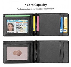 FurArt 남성용 가죽 지갑 소형, RFID 보호 및 머니 클립 포함 블랙, 소가죽 블랙, 모던
