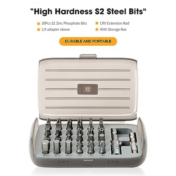 전기 스크루드라이버, LED 조명이 포함된 스크루드라이버 세트, 3.7V 무선 스크루드라이버, 1/4'' 토크 스크루드라이버 비트 S2 강철, 최대 5N.m, 가정용 DIY용 스크루드라이