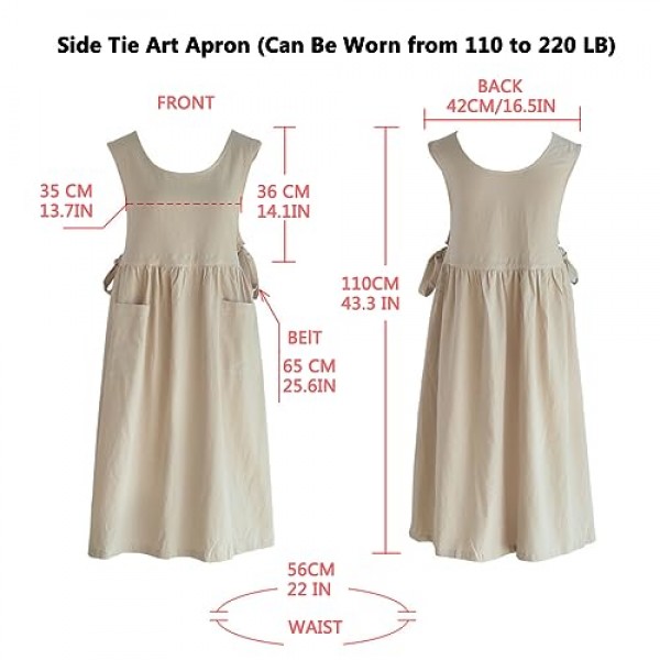 USCHAILIQIANG 여성용 앞치마 포켓 플러스 사이즈, 추가 크기 조정 가능한 요리사 가든 주방 앞치마 코튼 린넨 작업 앞치마