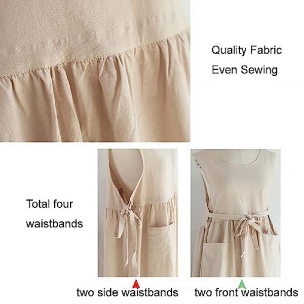 USCHAILIQIANG 여성용 앞치마 포켓 플러스 사이즈, 추가 크기 조정 가능한 요리사 가든 주방 앞치마 코튼 린넨 작업 앞치마