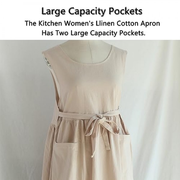 USCHAILIQIANG 여성용 앞치마 포켓 플러스 사이즈, 추가 크기 조정 가능한 요리사 가든 주방 앞치마 코튼 린넨 작업 앞치마