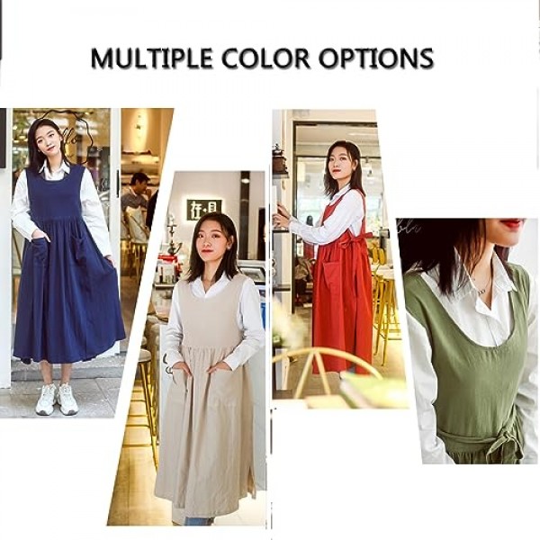 USCHAILIQIANG 여성용 앞치마 포켓 플러스 사이즈, 추가 크기 조정 가능한 요리사 가든 주방 앞치마 코튼 린넨 작업 앞치마