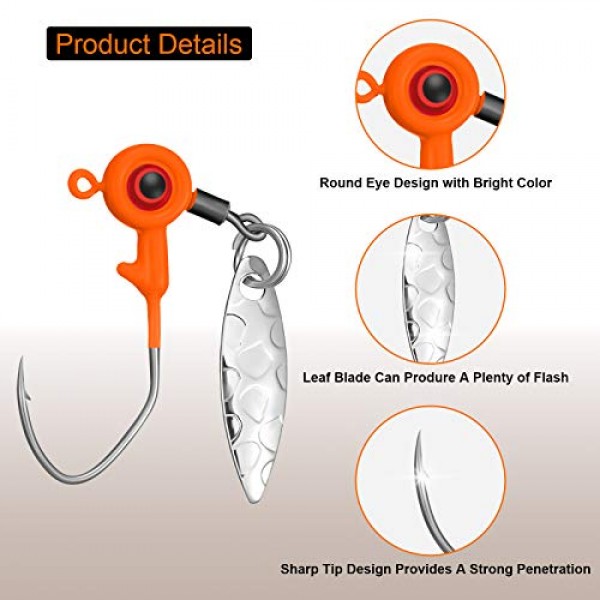 낚시 지그 헤드 키트 낚시 물 후크 낚시 후크 루어 지그 낚시 액세서리 및 배스와 크래피용 플라스틱 상자, 1/16온스