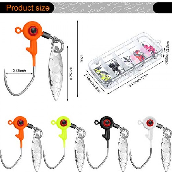 낚시 지그 헤드 키트 낚시 물 후크 낚시 후크 루어 지그 낚시 액세서리 및 배스와 크래피용 플라스틱 상자, 1/16온스