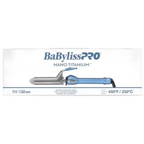 BaBylissPRO 나노 티타늄 스프링 컬링 아이언, 오래 지속되는 컬 및 모든 헤어 유형을 위한 1.25 전문 스프링 헤어 컬러
