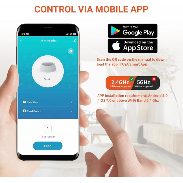고양이 및 개 건조 식품용 Balimo Leon 자동 급식기 | WLAN 및 APP 제어 자동 공급기 고양이 사료 자동 판매기 | 3L 타이머 WiFi 자동 공급 장치 [2.4G WiFi 전용]
