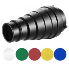 Bowens Mount Strobe Moonlights용 알루미늄 합금 원추형 스튜디오 스누트 키트 5가지 색상 젤 필터 및 벌집 그리드가 포함된 플래시 스피드라이트
